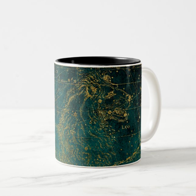 Celestial Star Map Astrological LEO Lion Green Two-Tone Coffee Mug (Front Right)