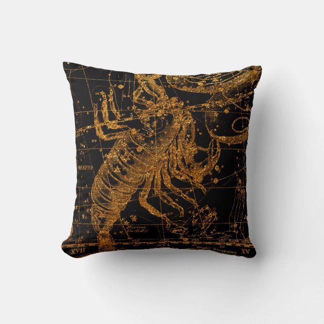 Celestial Star Map Astrological Sign Gold Scorpio Throw Pillow (Front)