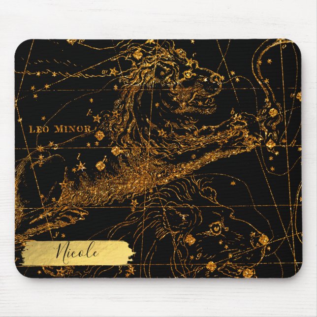 Celestial Star Map Astrological Sign LEO Lion Gold Mouse Pad (Front)