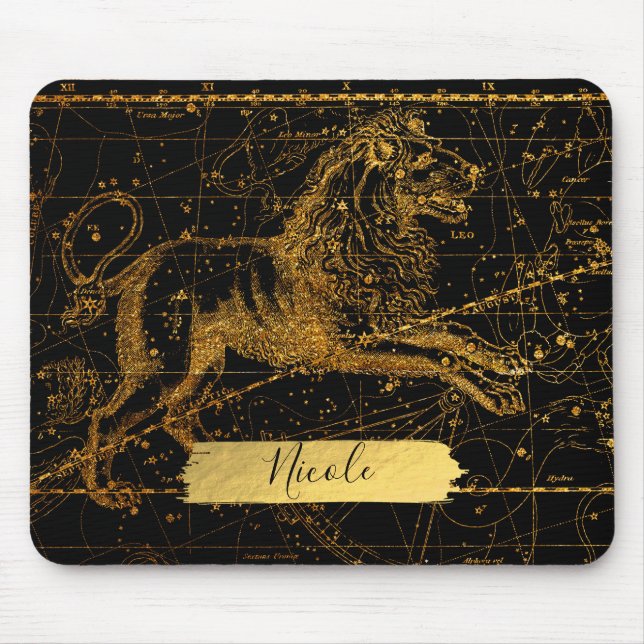 Celestial Star Map Astrological Sign LEO Lion Gold Mouse Pad (Front)