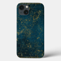 Celestial star map constellation blue gold galaxy