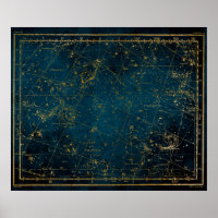 Celestial star map constellation blue gold galaxy