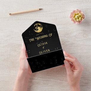 Celestial star moon QR code wedding All In One Invitation