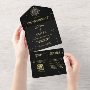 Celestial star QR code astrology themed wedding  All In One Invitation