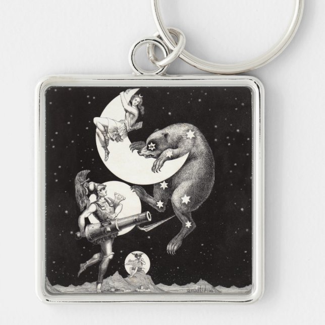 Celestial Star Sky Moon Illustration Artwork Keychain (Front)