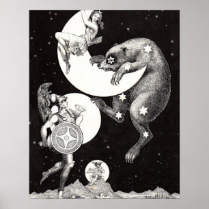 Celestial Star Sky Moon Illustration Artwork Poster
