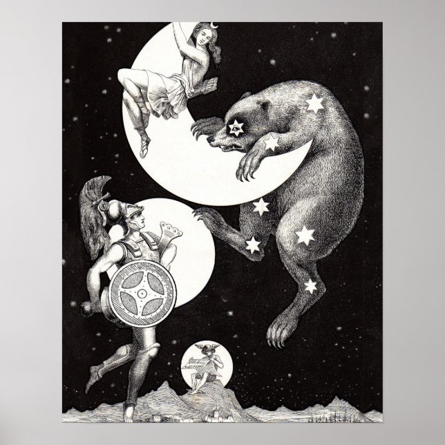 Celestial Star Sky Moon Illustration Artwork Poster (Front)