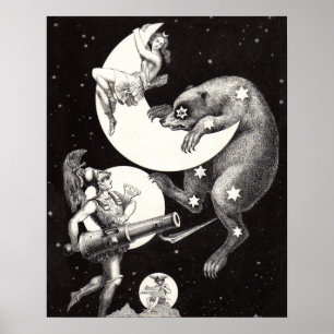 Celestial Star Sky Moon Illustration Artwork Poster