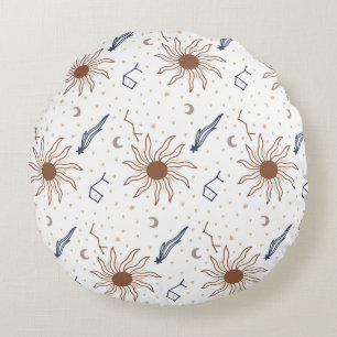 Celestial Star, Sun and Moon Round Pillow