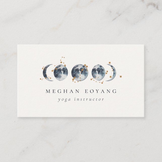 Celestial Starry Moon Phase | Navy Blue Business C Business Card (Front)