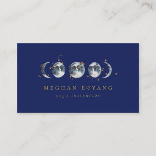 Celestial Starry Moon Phase Navy Blue Business Card