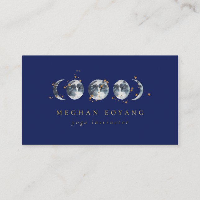 Celestial Starry Moon Phase | Navy Blue Business Card (Front)