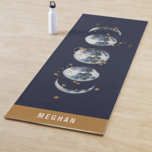 Celestial Starry Moon Phase Navy Blue Yoga Mat