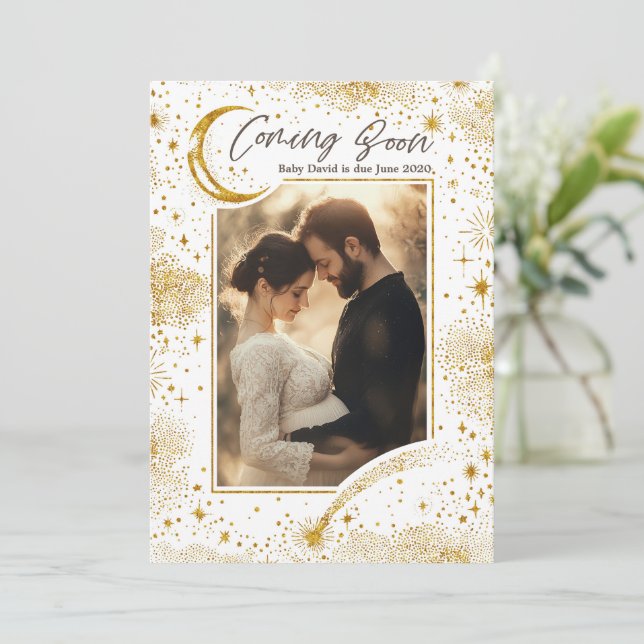 Celestial Starry Night Coming Soon Photo Pregnancy Announcement (Standing Front)