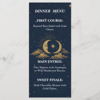 Celestial Starry Night Gold Moon Wedding Menu