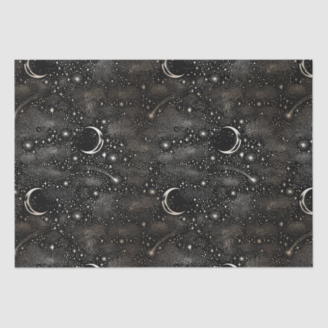 Celestial Starry Night Moon and Stars Black Tissue Paper (Front)