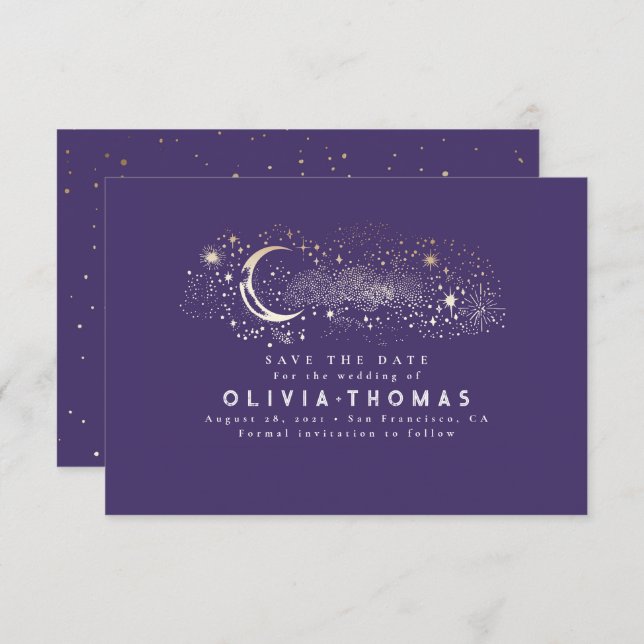 Celestial Starry Night Moon Mystical Save the Date (Front/Back)