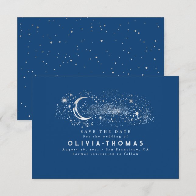 Celestial Starry Night Moon Mystical Save the Date (Front/Back)