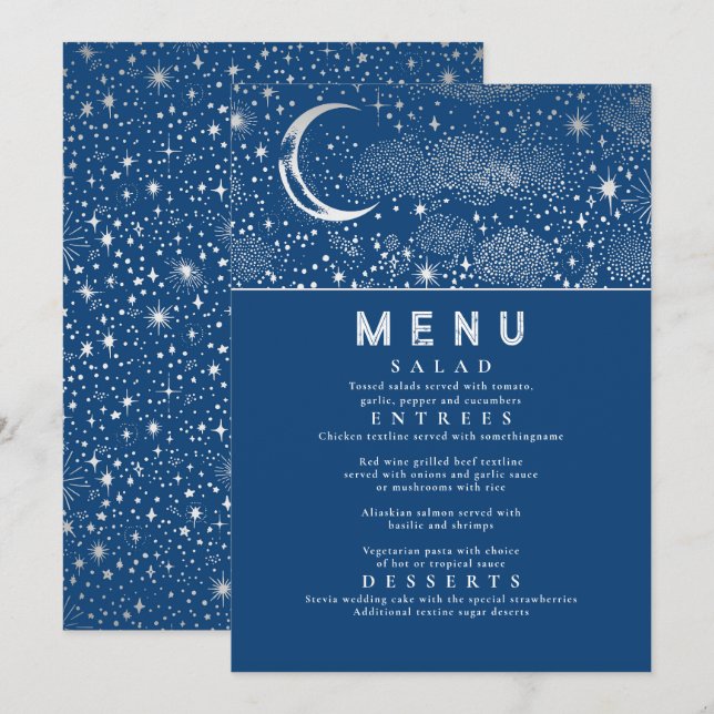 Celestial Starry Night Moon Wedding Menu Invitation (Front/Back)