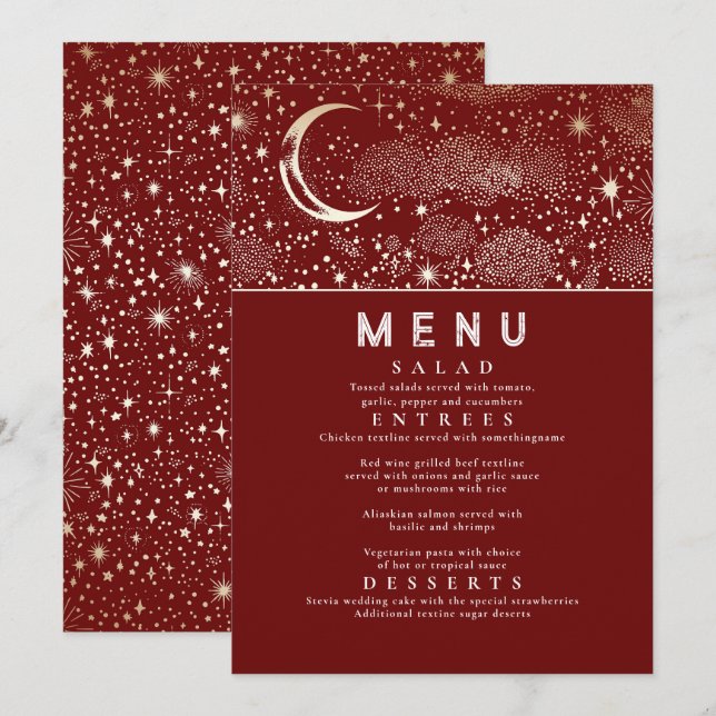 Celestial Starry Night Moon Wedding Menu Invitation (Front/Back)