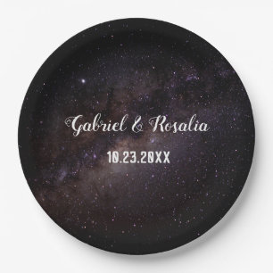 Celestial Starry Night Sky Engagement Party Paper Plate