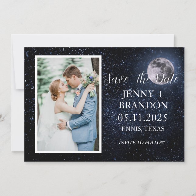 Celestial Starry Night Sky Galaxy Photo Moon Save The Date (Front)