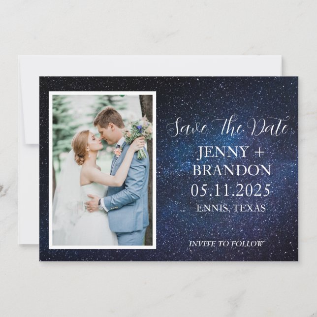 Celestial Starry Night Sky Galaxy Photo Romantic Save The Date (Front)