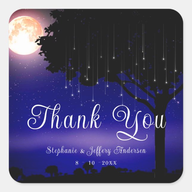Celestial Starry Night String Light Thank You Square Sticker (Front)