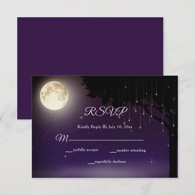 Celestial Starry Night String Lights Wedding RSVP Card (Front/Back)