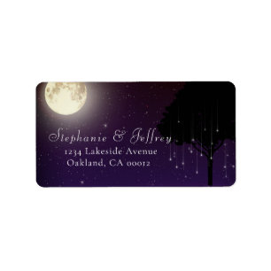Celestial Starry Night Tree String Lights Wedding Label