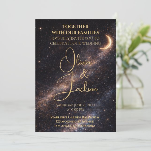 Celestial Starry Night Wedding Invitation (Debout devant)