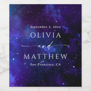 Celestial Starry Night Wedding Navy Blue Space Wine Label