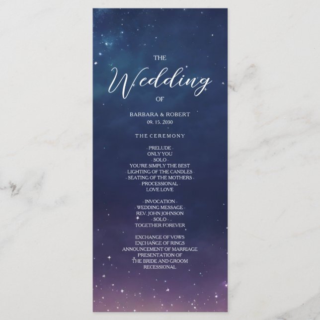 Celestial Starry Night Wedding Program (Front)