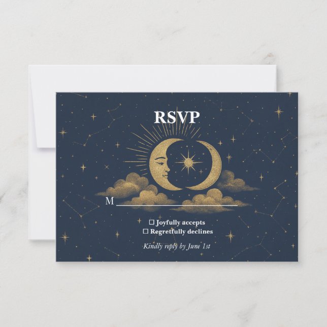 Celestial Starry Night Wedding RSVP Card (Front)