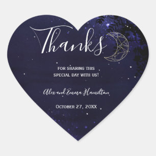 Celestial Starry Night with Gold Moon Wedding Heart Sticker