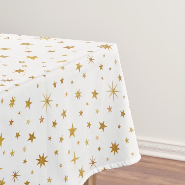 Celestial Starry Pattern Modern White Gold Wedding Tablecloth (In Situ)