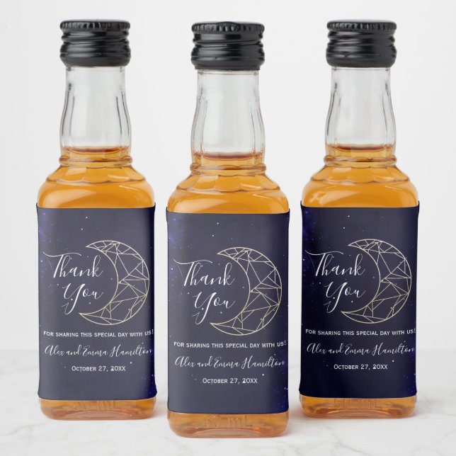 Celestial Starry Sky and Gold Moon Wedding Theme C Liquor Bottle Label (Bottles)