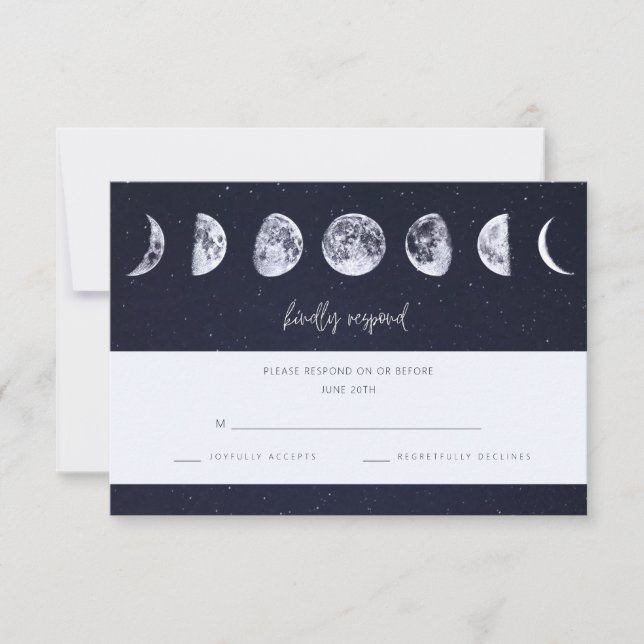 Celestial Starry Sky Moon Phases Wedding RSVP (Front)