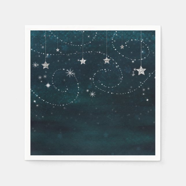 Celestial Starry Sky Swirls Baby Shower Party Napkin (Front)