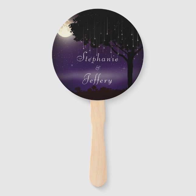Celestial Stars and Moon String Light Wedding Hand Fan (Front)