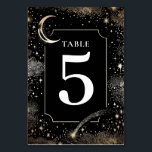 Celestial Stars Black Wedding Table Number Card<br><div class="desc">Mystical celestial black and gold wedding table number card</div>
