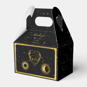 Celestial Stars Crescent Moon Black Gold Wedding Favor Box