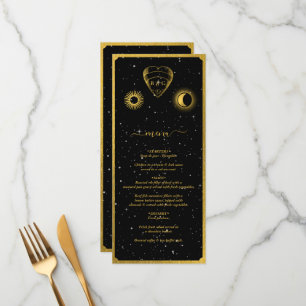 Celestial Stars Crescent Moon Black Gold Wedding Menu