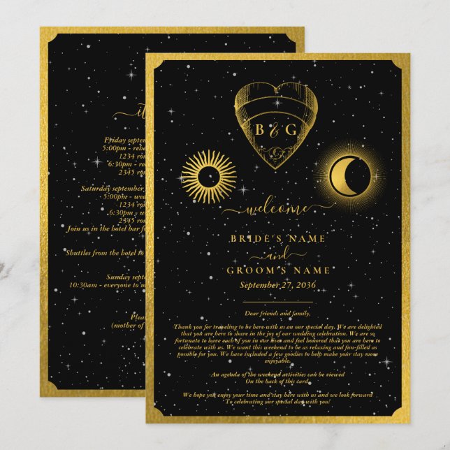 Celestial Stars Crescent Moon Wedding Itinerary Program (Front/Back)