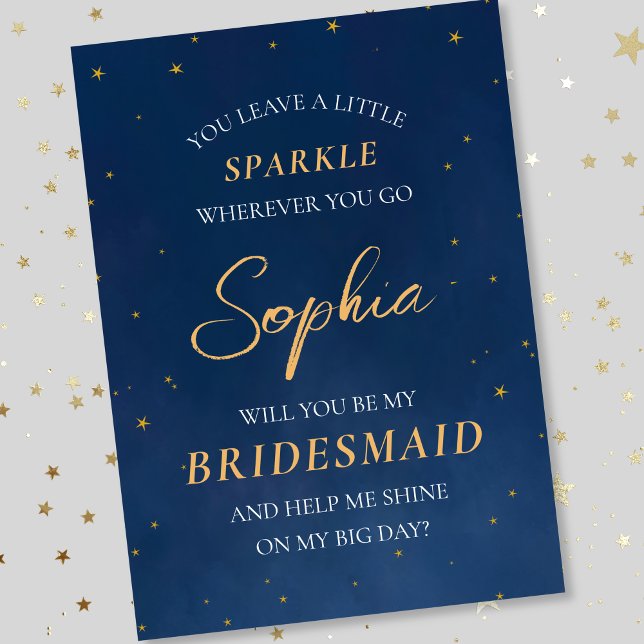 Celestial Stars Elegant Navy Bridesmaid Proposal  Card (Creator Uploaded)