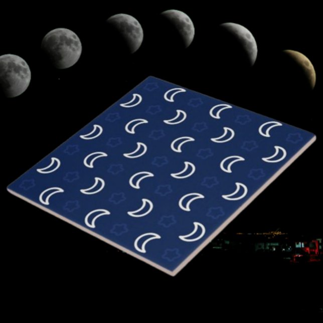 Celestial Stars & Moon Ceramic Tile – Navy Blue (Creator Uploaded)
