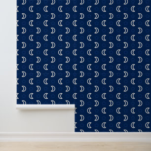 Celestial Stars & Moon Wallpaper – Navy Night Sky