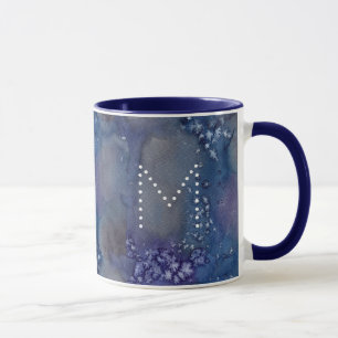 Celestial Stars Name Monogram Blue Watercolor Mug