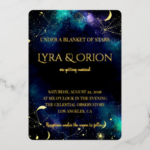 Celestial Stars Navy Teal Gold Galaxy Wedding