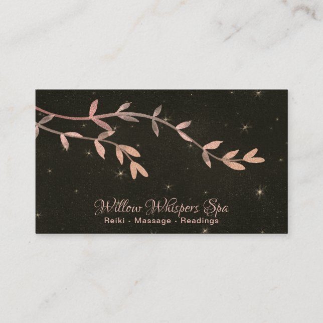*~* Celestial Stars Night Sky Willow Tree  Branch Business Card (Front)